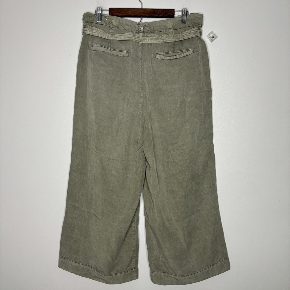 American Eagle Green Paper Bag Cropped Wide Leg Pants 14 Belted Boho Baggy Loose - Picture 10 of 10